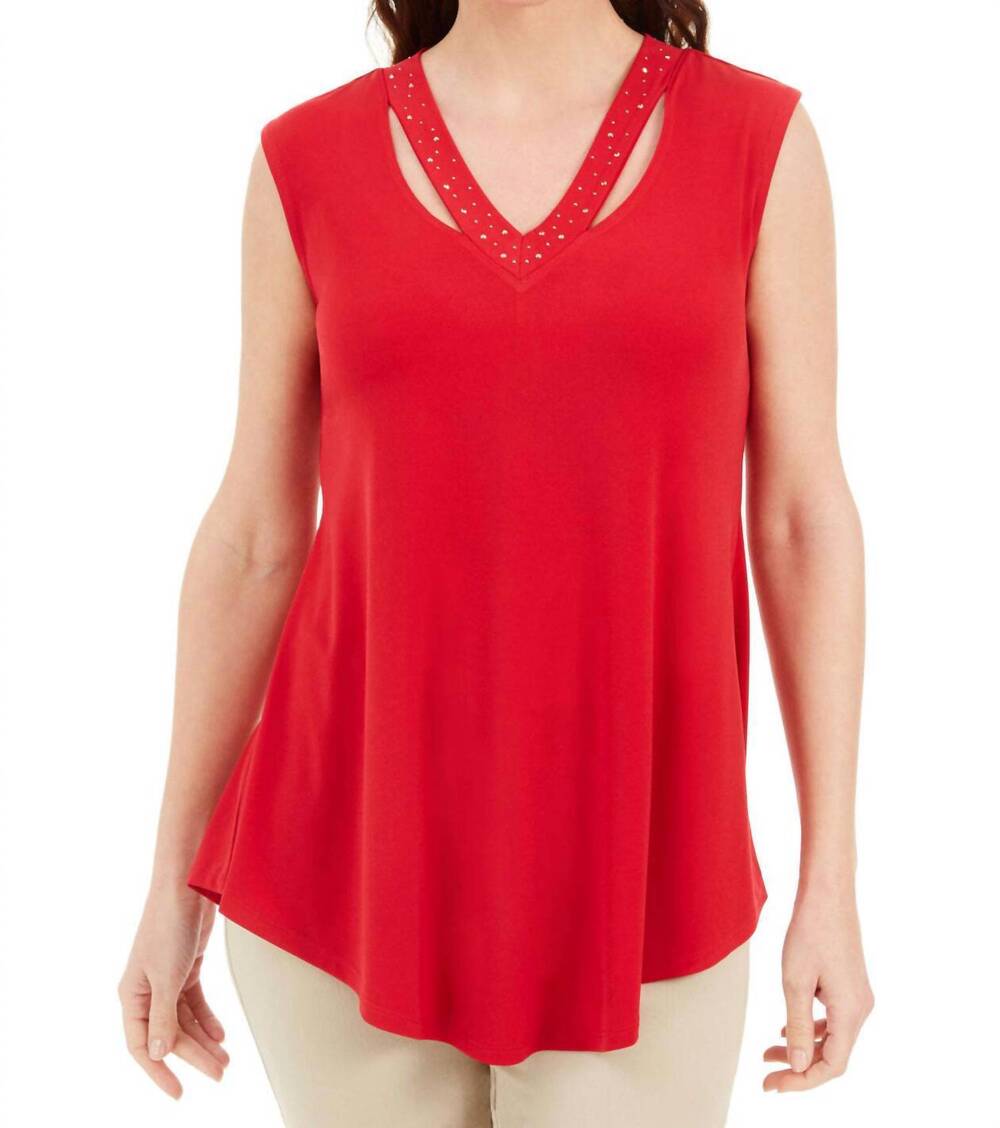 NEW JM COLLECTION women's embellished cutout tank top in new red amore